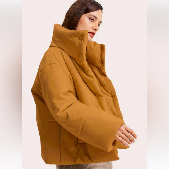 High Neck Camel-colored Puffer - Picture 1 of 7